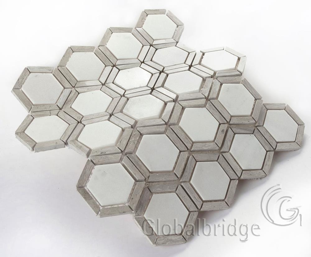 Irregular hexagon wet area mosaic floor tile